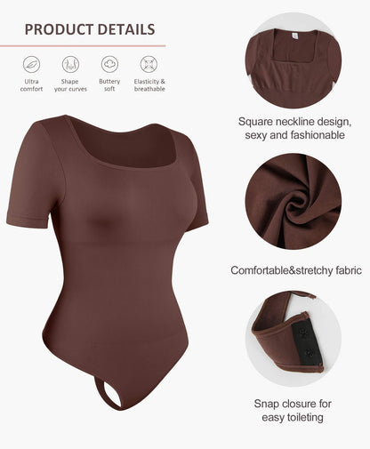 Bodysuits for Women - Body Shaper Tummy Control Bodysuit, Shapewear Bodysuits for Women,Square Neck plus Size