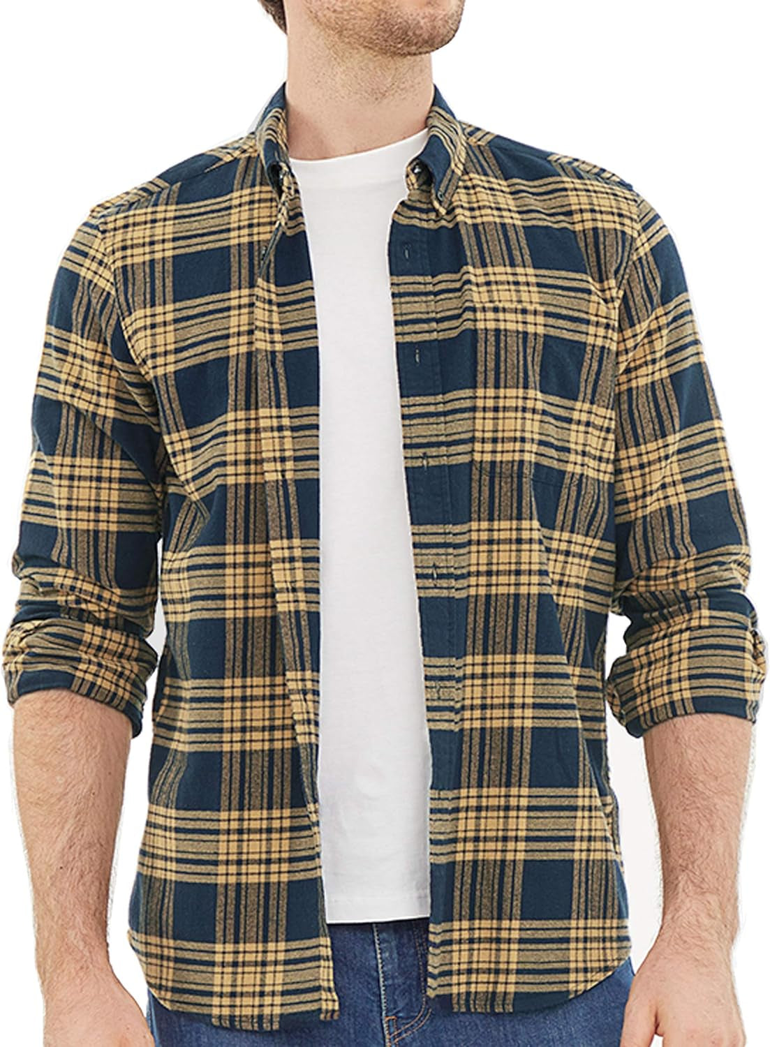 ® Flannel Shirt for Men Plaid Mens Button down Long Sleeve Shirts Cotton Casual