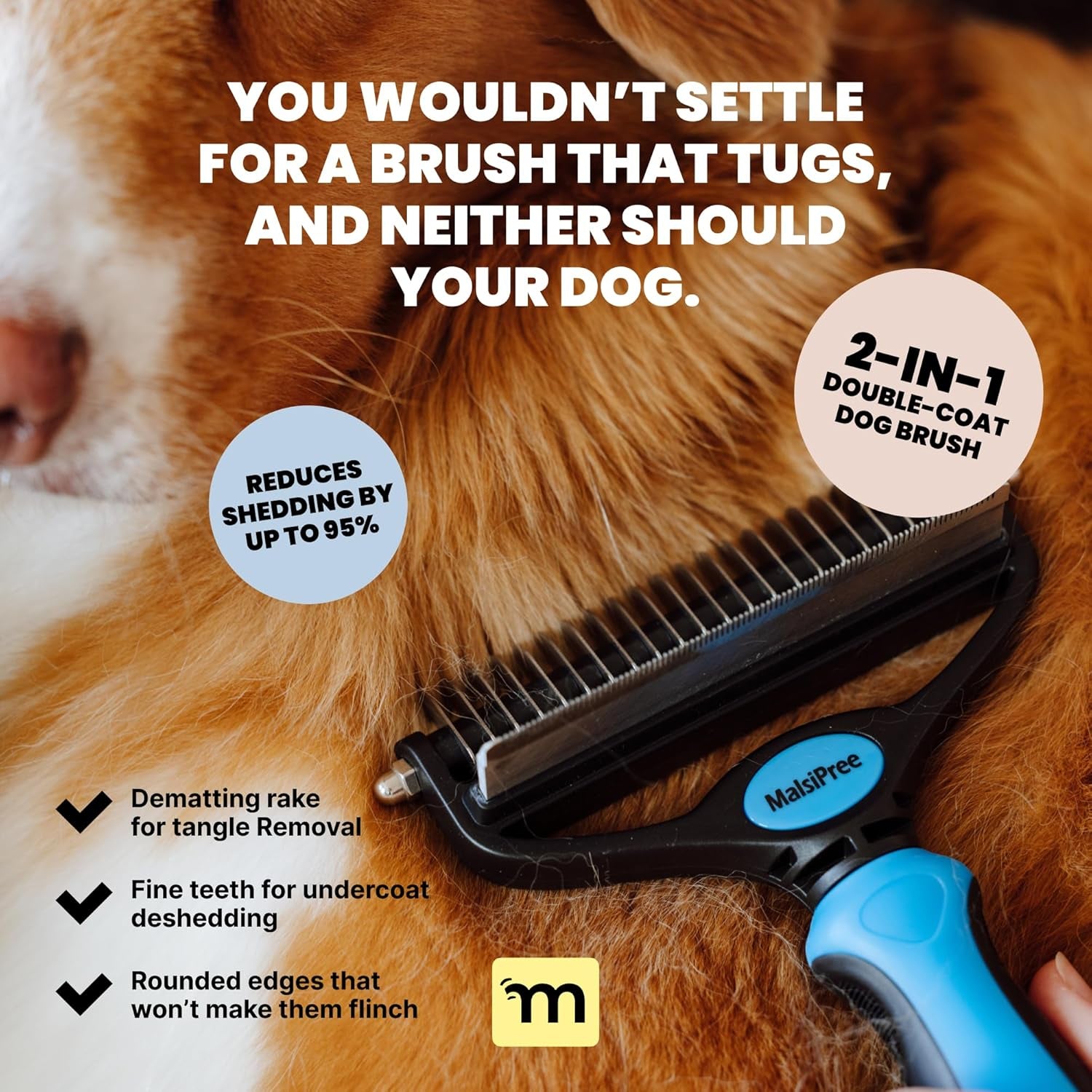 Dog Brush for Shedding - Large, Blue, 2-In-1 - Deshedding Dog Grooming Brush & Undercoat Rake with Dematting Comb for Medium to Large Double Coated