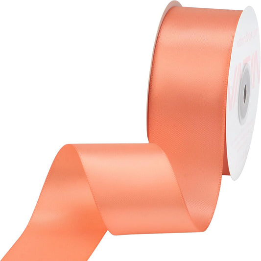 Double Face Salmon Satin Ribbon 1-1/2" Continuous 25 Yards,Orange Polyester Fabric Ribbon Use for Bows Bouquet, Gift Wrapping, Floral Arrangement Wedding Decoration