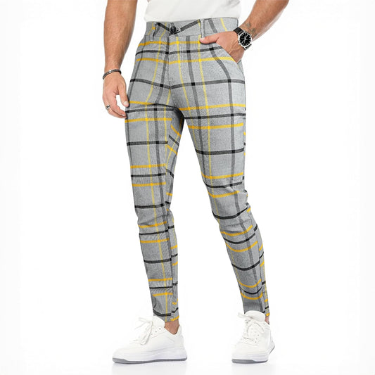 Mens Plaid Dress Pants Stretch Chino Pants Men Slim Fit