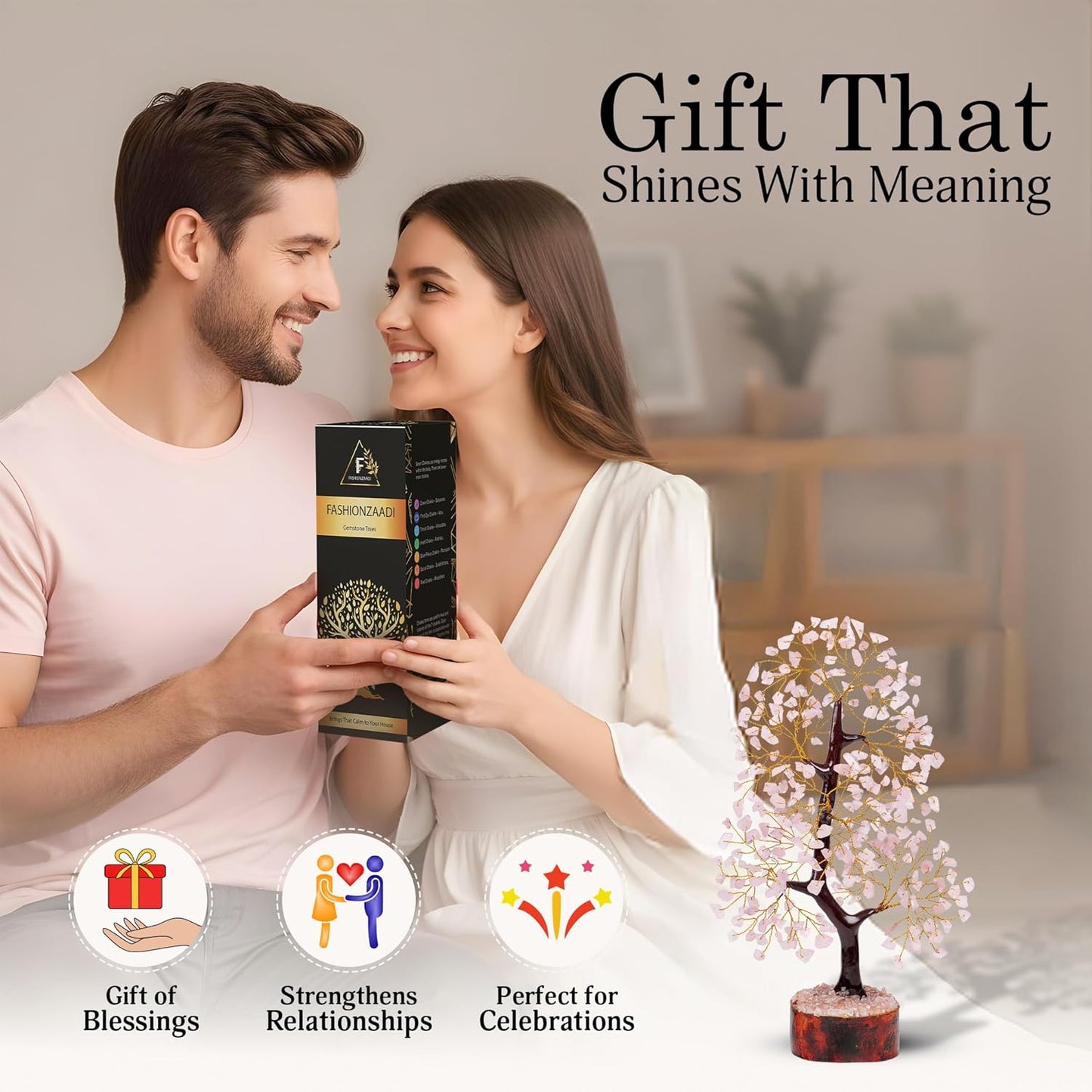 Rose Quartz Crystal Tree of Life for Women Office Decor, Good Luck, Money, Meditation, Positivity, Handmade Healing Crystal Stones Bonsai Tree Spiritual Birthday Gifts for Women