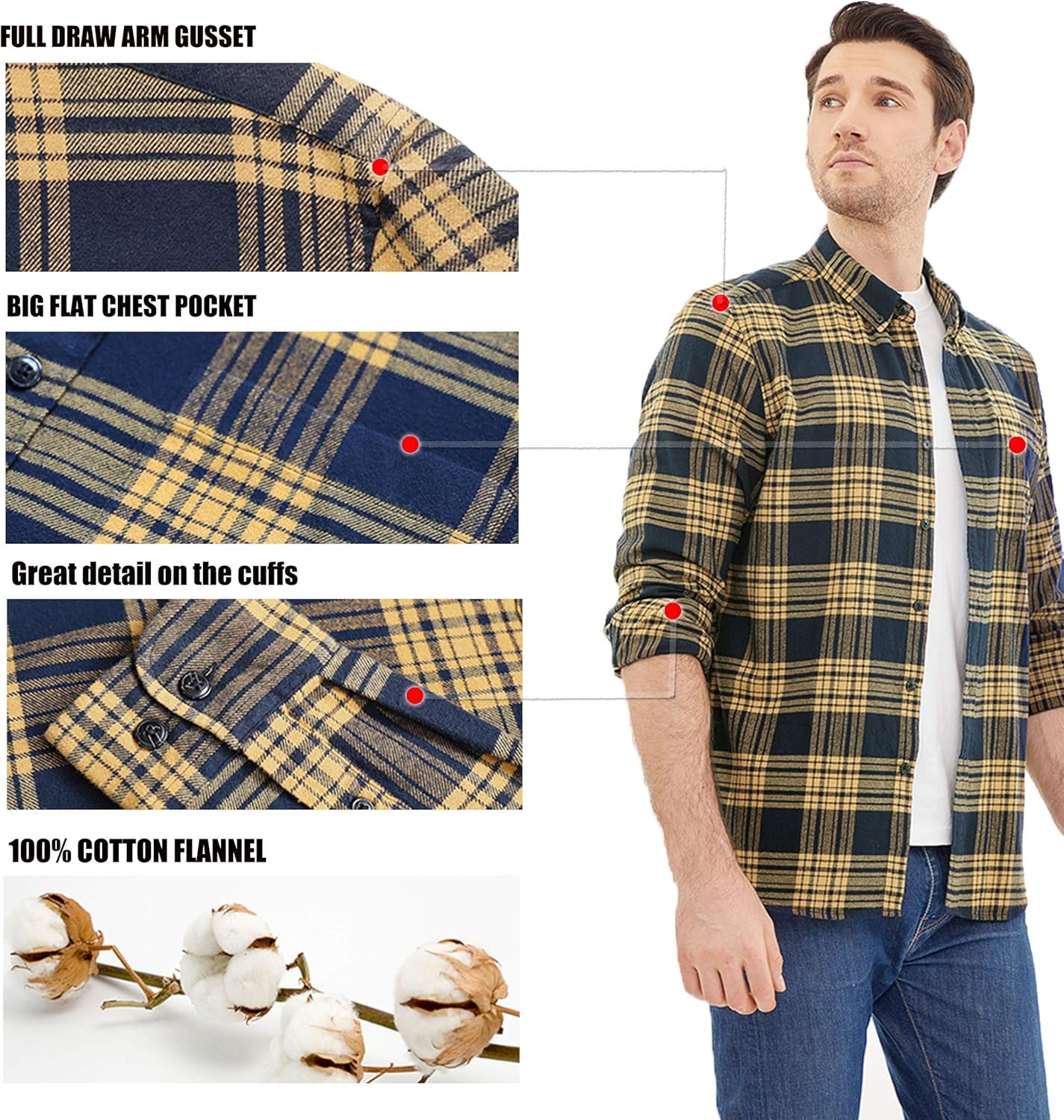 ® Flannel Shirt for Men Plaid Mens Button down Long Sleeve Shirts Cotton Casual