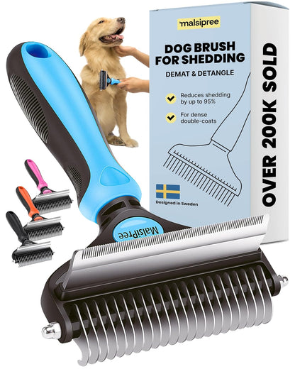Dog Brush for Shedding - Large, Blue, 2-In-1 - Deshedding Dog Grooming Brush & Undercoat Rake with Dematting Comb for Medium to Large Double Coated