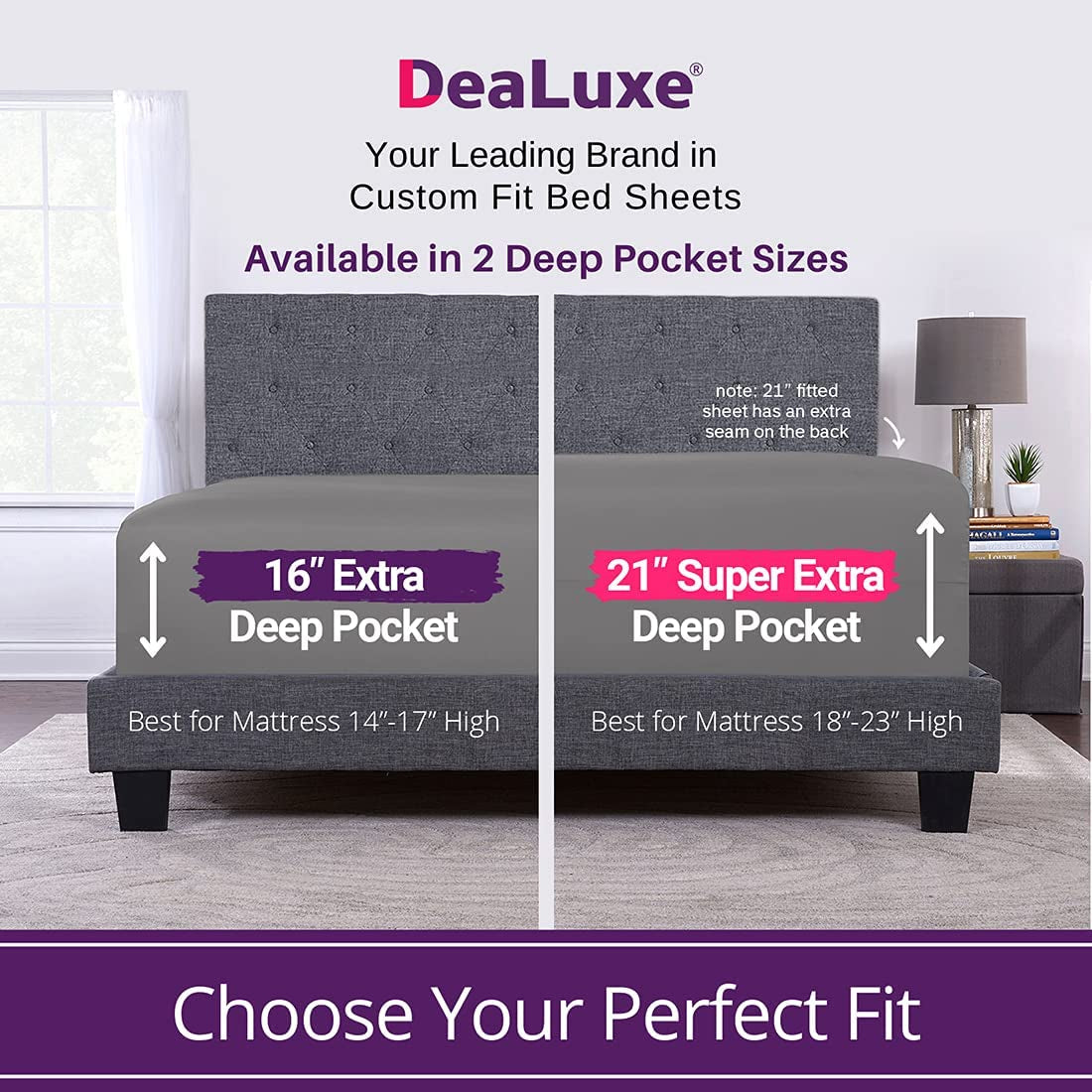 Deep Pocket Queen Fitted Sheet – 17” - 21” Inch + Extra Deep Pocket Fitted Sheet Only - 1 Fitted Bed Sheet with Deep Pockets for Pillow Top Mattress Soft Queen Size Fitted Sheets Grey