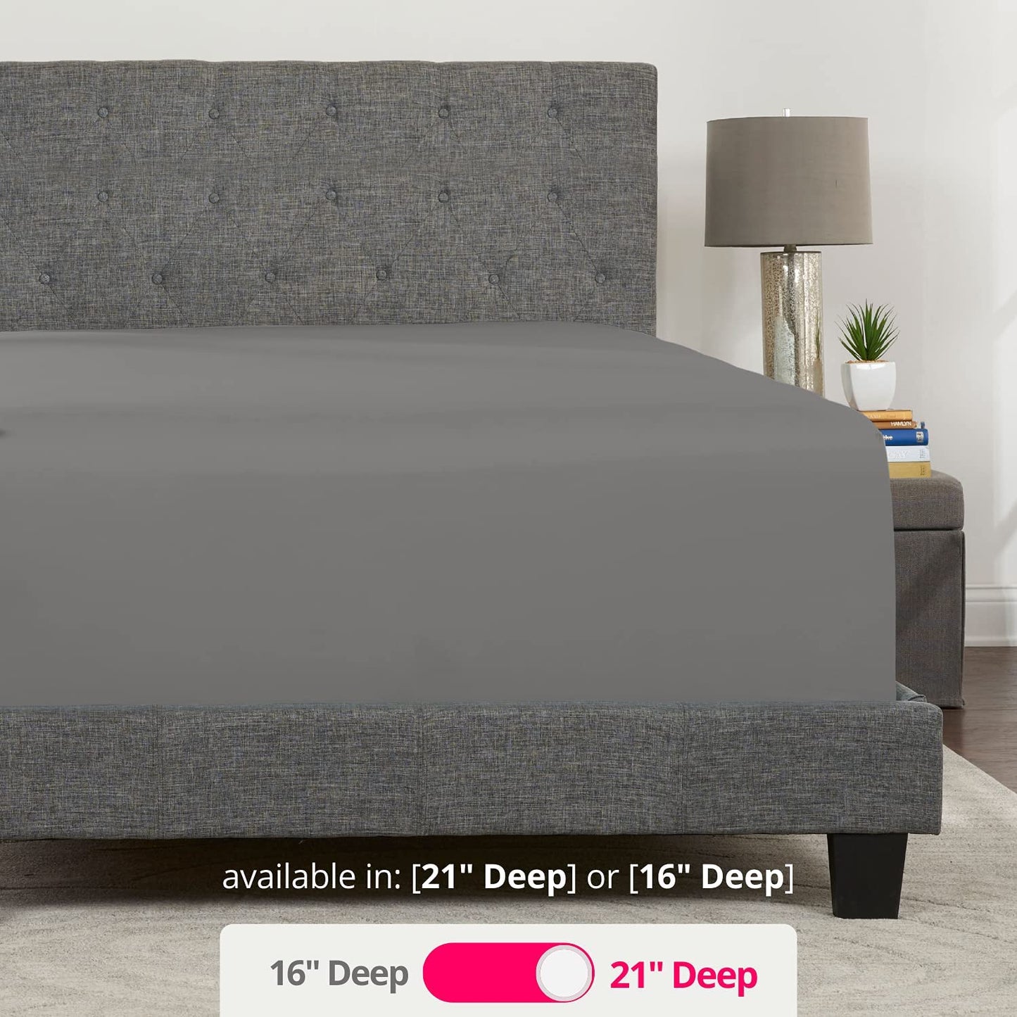 Deep Pocket Queen Fitted Sheet – 17” - 21” Inch + Extra Deep Pocket Fitted Sheet Only - 1 Fitted Bed Sheet with Deep Pockets for Pillow Top Mattress Soft Queen Size Fitted Sheets Grey