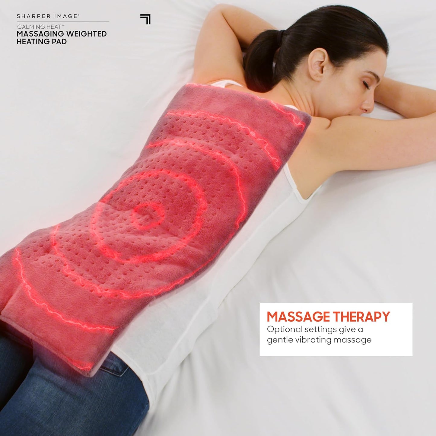 Calming Heat Massaging Weighted Heating Pad by Sharper Image- Weighted Electric Heating Pad with Massaging Vibrations, 9 Settings- 3 Heat, 6 Massage- 18 Relaxing Combinations, 12” X 24”, 4 Lbs
