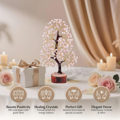Rose Quartz Crystal Tree of Life for Women Office Decor, Good Luck, Money, Meditation, Positivity, Handmade Healing Crystal Stones Bonsai Tree Spiritual Birthday Gifts for Women