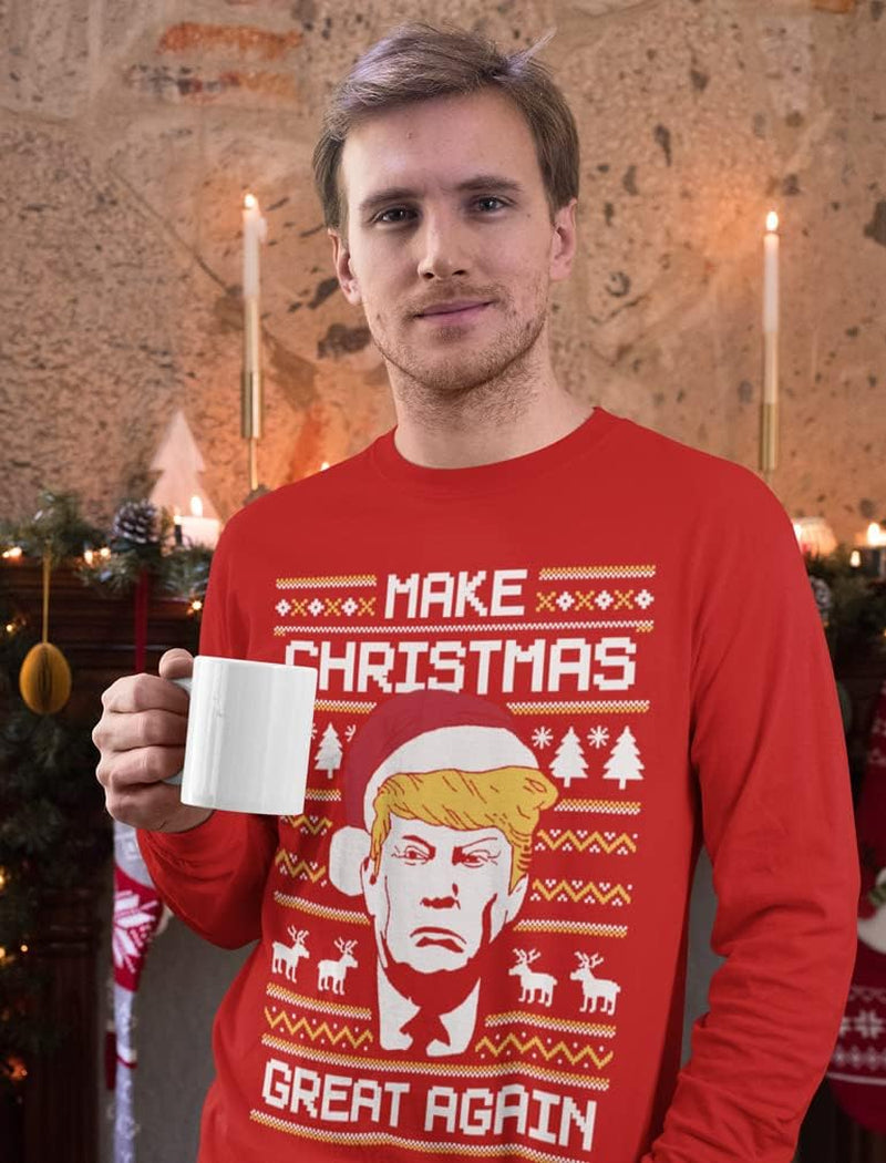 Make Christmas Great Again Sweatshirt Trump Ugly Xmas Sweater Style Long Sleeve Large Red