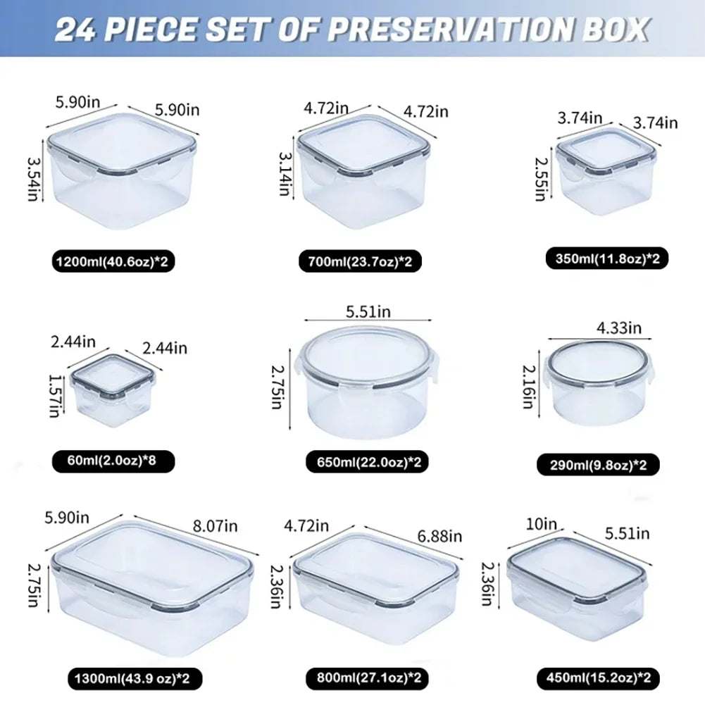 24 Pack Airtight Food Storage Containers Set with Lids, Plastic Leak-Proof Canisters for Cereal Flour Sugar,Bpa Free Leak Proof Plastic Lunch Boxes(Labels & Marker)