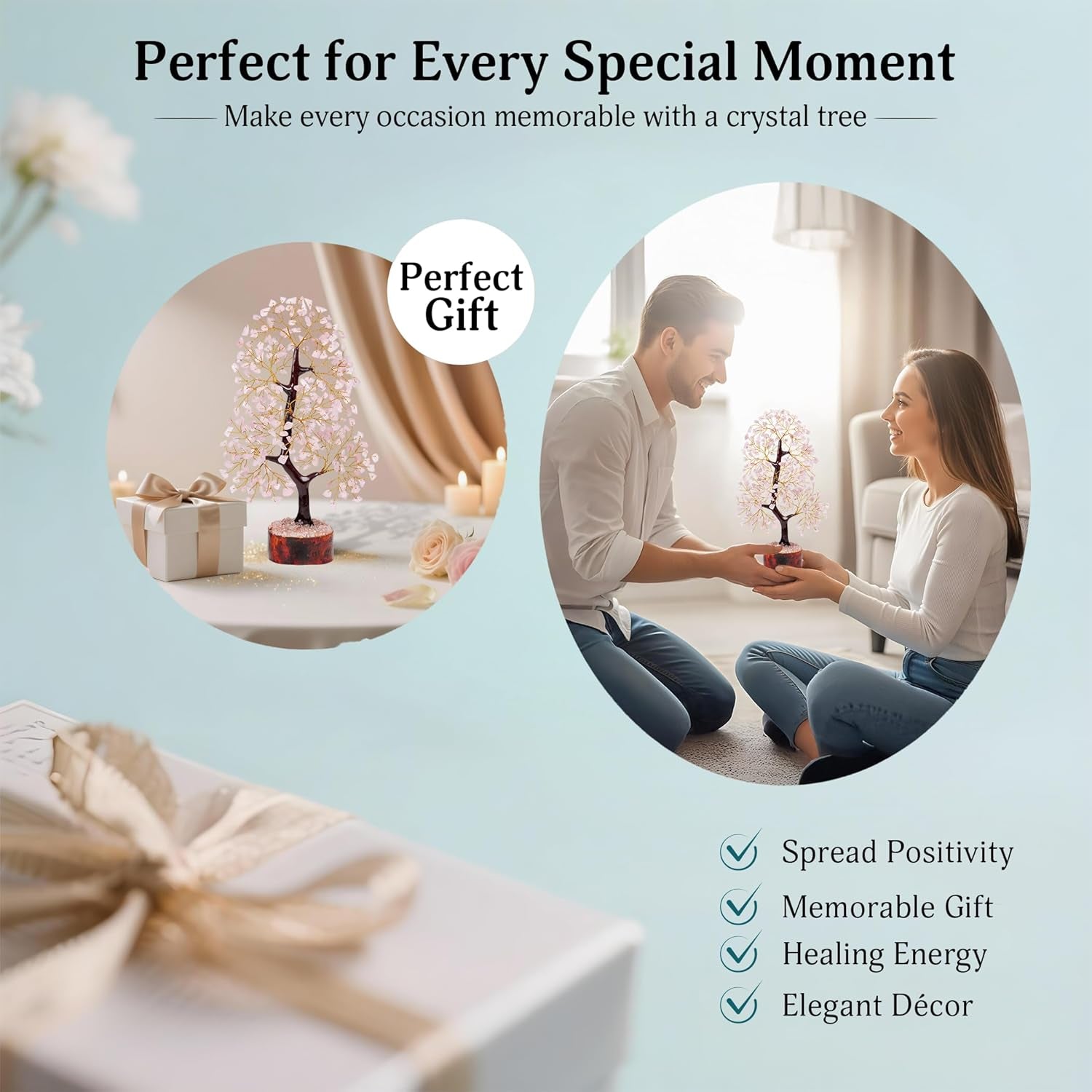 Rose Quartz Crystal Tree of Life for Women Office Decor, Good Luck, Money, Meditation, Positivity, Handmade Healing Crystal Stones Bonsai Tree Spiritual Birthday Gifts for Women