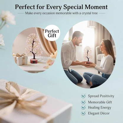 Rose Quartz Crystal Tree of Life for Women Office Decor, Good Luck, Money, Meditation, Positivity, Handmade Healing Crystal Stones Bonsai Tree Spiritual Birthday Gifts for Women